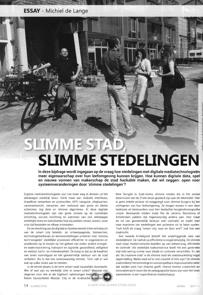 Article (in Dutch) in AGORA Magazine “Slimme stad, slimme stedelingen”